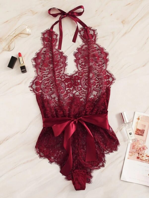 Body teddy halter con encaje floral