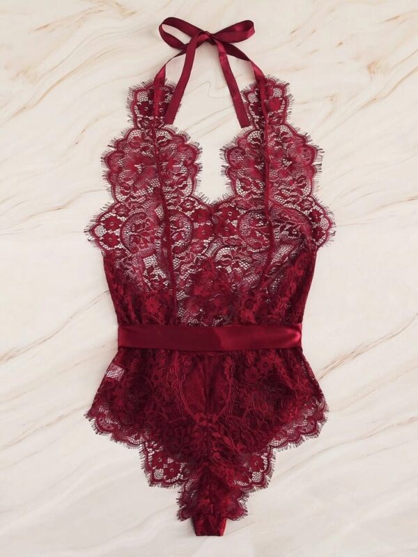 Body teddy halter con encaje floral - Imagen 4